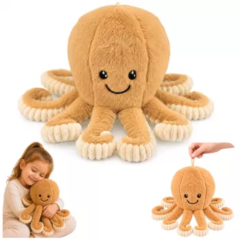LEAN TOYS Pliušinis aštuonkojis su elastingais čiuptuvais, smėlio spalvos, 30 cm