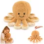 LEAN TOYS Pliušinis aštuonkojis su elastingais čiuptuvais, smėlio spalvos, 30 cm