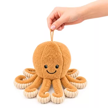 LEAN TOYS Pliušinis aštuonkojis su elastingais čiuptuvais, smėlio spalvos, 30 cm
