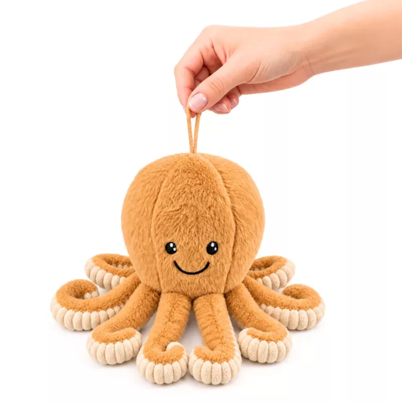 LEAN TOYS Pliušinis aštuonkojis su elastingais čiuptuvais, smėlio spalvos, 30 cm