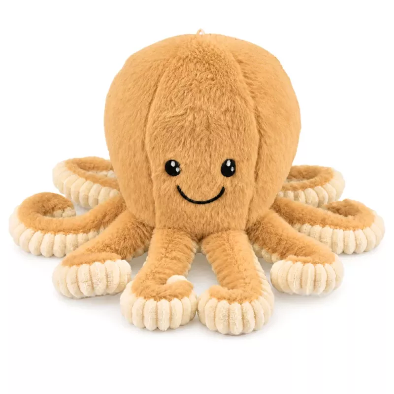 LEAN TOYS Pliušinis aštuonkojis su elastingais čiuptuvais, smėlio spalvos, 30 cm