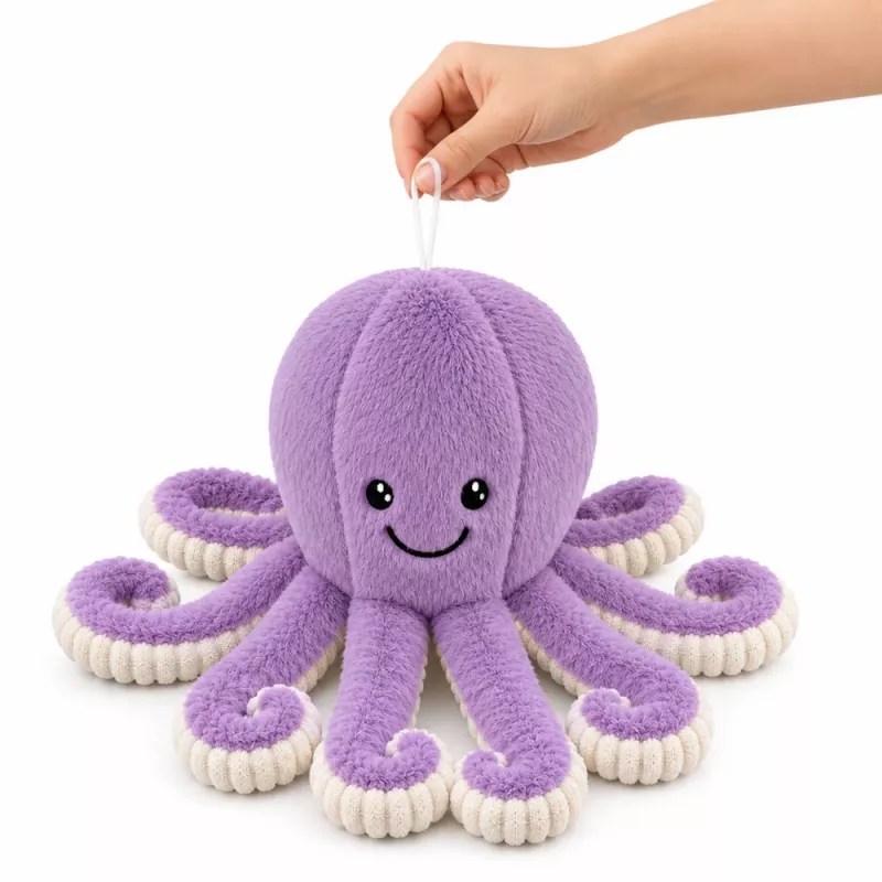 LEAN TOYS pliušinis aštuonkojis su elastingais čiuptuvais, violetinis, 50 cm