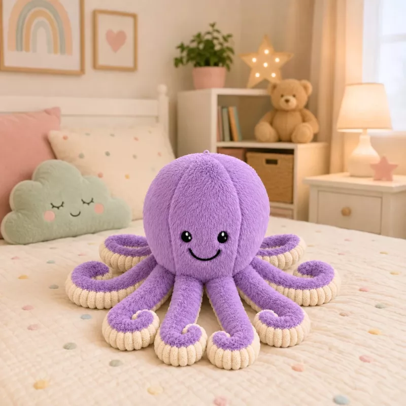 LEAN TOYS pliušinis aštuonkojis su elastingais čiuptuvais, violetinis, 50 cm