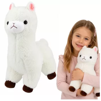 LEAN TOYS Minkšta alpakos lamos žaislas, baltas, 38 cm