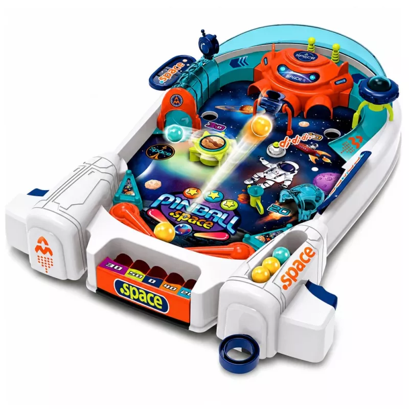 LEAN TOYS kosmoso pinbolo arkadinis žaidimas Space Pinball - raketos, kliūtys, 8 kamuoliukai