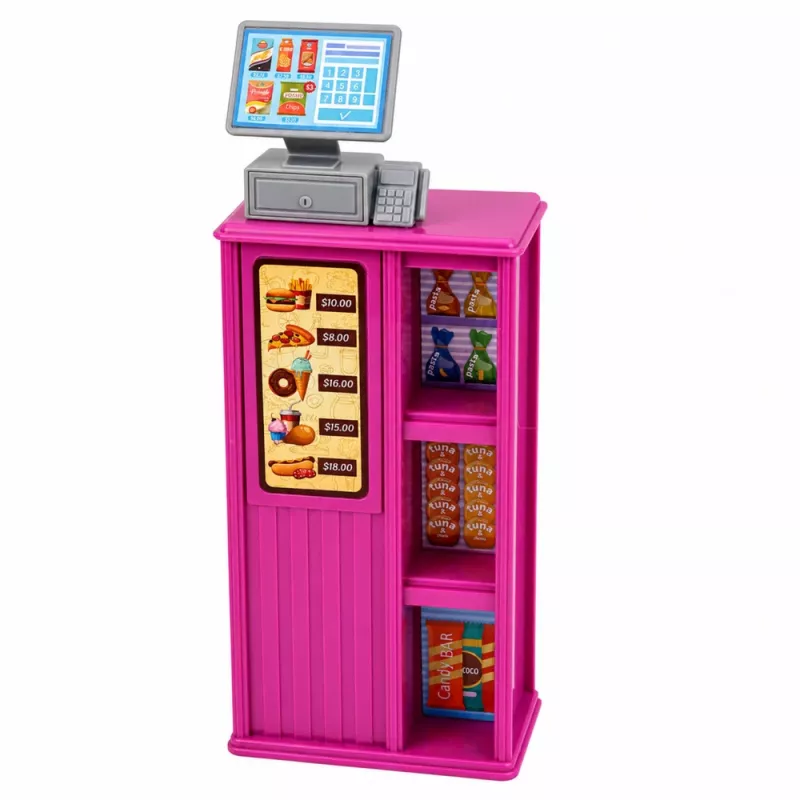 LEAN TOYS Anlily lėlė kasininkė pardavėja kasos aparatas maisto produktų žaidimų rinkinys