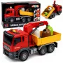 LEAN TOYS sunkvežimis su kranu ir rūšiavimo konteineriais, šviesos ir garsai, raudonas
