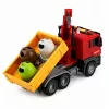 LEAN TOYS sunkvežimis su kranu ir rūšiavimo konteineriais, šviesos ir garsai, raudonas