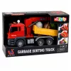 LEAN TOYS sunkvežimis su kranu ir rūšiavimo konteineriais, šviesos ir garsai, raudonas