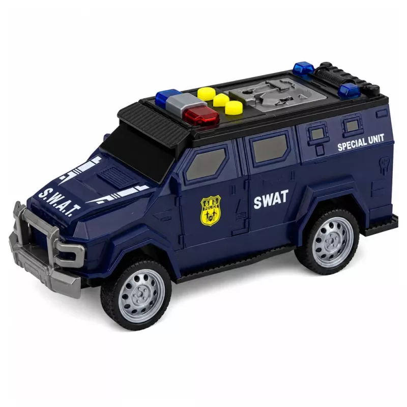 LEAN TOYS SWAT Special Unit policijos automobilis 1:32 mastelio su šviesomis, garsais ir atbulinės eigos veikimu - tamsiai mėlynas