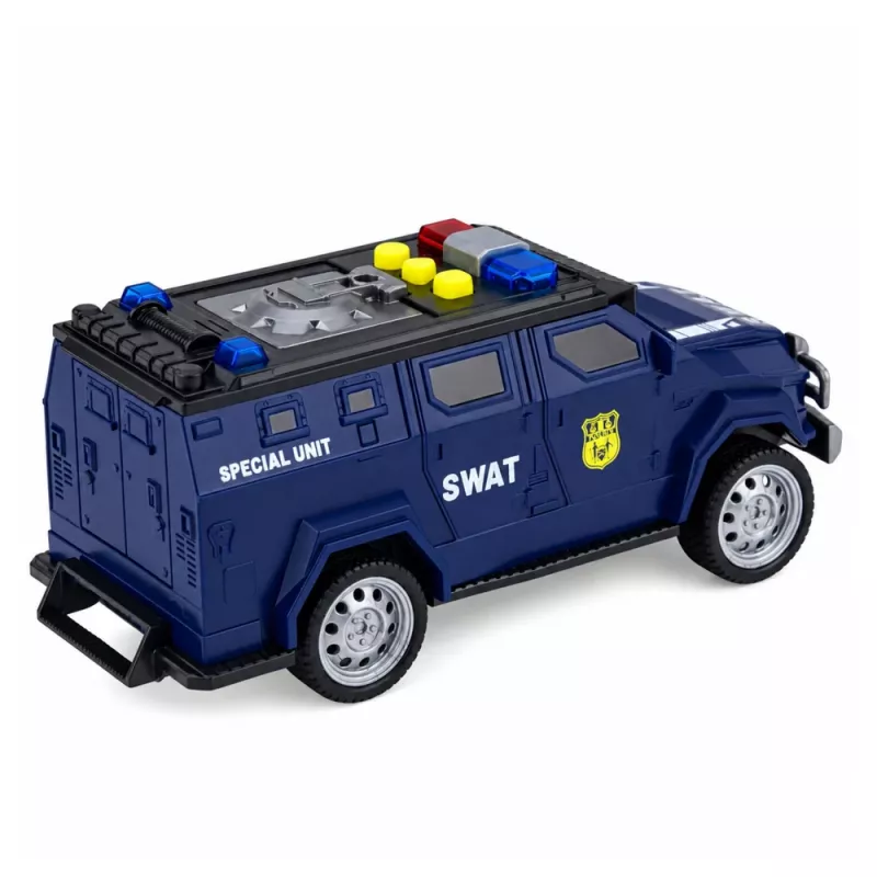LEAN TOYS SWAT Special Unit policijos automobilis 1:32 mastelio su šviesomis, garsais ir atbulinės eigos veikimu - tamsiai mėlynas