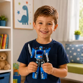 LEAN TOYS Auto Robot 2in1 policijos automobilis su paleidikliu, maži robotai, šviesos ir garsai