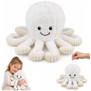 LEAN TOYS Pliušinis aštuonkojis su elastingais čiuptuvais, baltas, 50 cm
