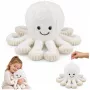 LEAN TOYS Pliušinis aštuonkojis su elastingais čiuptuvais, baltas, 50 cm