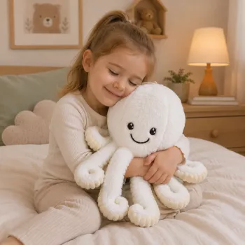 LEAN TOYS Pliušinis aštuonkojis su elastingais čiuptuvais, baltas, 50 cm