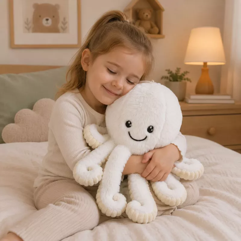LEAN TOYS Pliušinis aštuonkojis su elastingais čiuptuvais, baltas, 50 cm