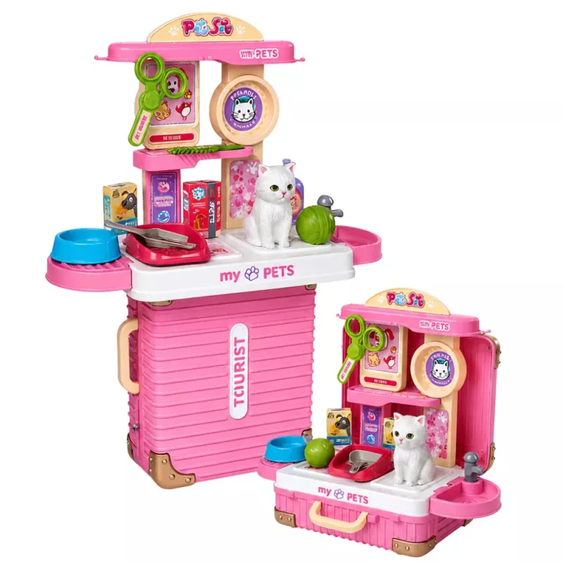 LEAN TOYS Veterinarijos lagaminas Kačiuko priežiūros rinkinys Balti aksesuarai