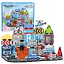 LEAN TOYS magnetiniai konstrukciniai blokeliai policijos bazė su transporto priemonėmis ir policininku, 44 vnt.