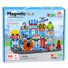 LEAN TOYS magnetiniai konstrukciniai blokeliai policijos bazė su transporto priemonėmis ir policininku, 44 vnt.