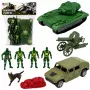 LEAN TOYS karinis rinkinys su tanku, transporto priemone ir kareiviais - 13 vnt.