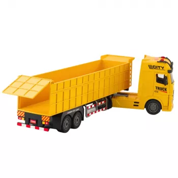LEAN TOYS Transporto sunkvežimis su pakeliama priekaba, šviesomis ir garsais, geltonas