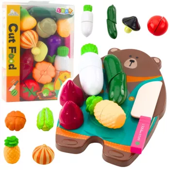 LEAN TOYS Daržovių pjaustymo rinkinys su pjaustymo lenta ir peiliu, mokomasis aksesuaras vaikams