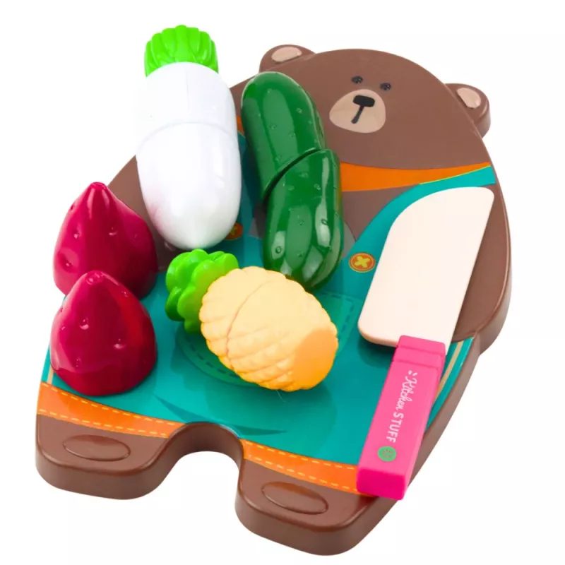 LEAN TOYS Daržovių pjaustymo rinkinys su pjaustymo lenta ir peiliu, mokomasis aksesuaras vaikams