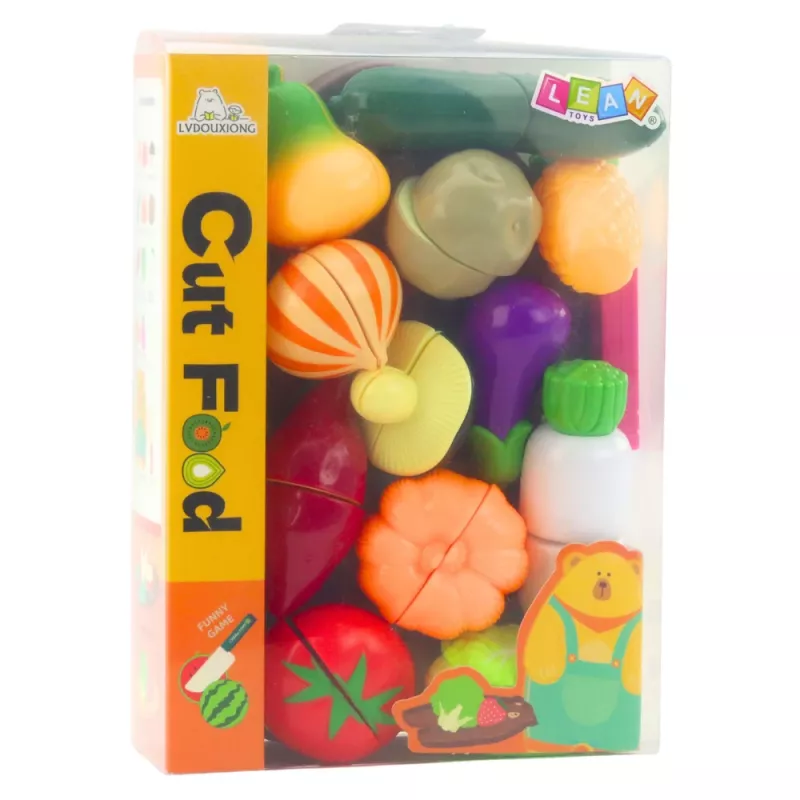 LEAN TOYS Daržovių pjaustymo rinkinys su pjaustymo lenta ir peiliu, mokomasis aksesuaras vaikams