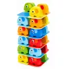 LEAN TOYS Dramblio bokšto įgūdžių žaidimas - Balansuojantys drambliai su spalvotomis kortelėmis, 46 vnt.