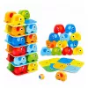 LEAN TOYS Dramblio bokšto įgūdžių žaidimas - Balansuojantys drambliai su spalvotomis kortelėmis, 46 vnt.