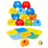 LEAN TOYS Dramblio bokšto įgūdžių žaidimas - Balansuojantys drambliai su spalvotomis kortelėmis, 46 vnt.
