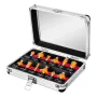 NEO TOOLS 12 dalių volframo karbido frezų rinkinys, 8 mm kotas, medinė dėžutė
