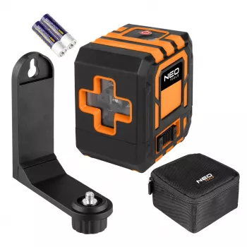 NEO TOOLS 75-142 Kryžminės linijos lazerinis nivelyras, 20 m veikimo nuotolis, raudonas spindulys, savaiminis išsilyginimas, IP54, su magnetiniu laikikliu ir dėklu