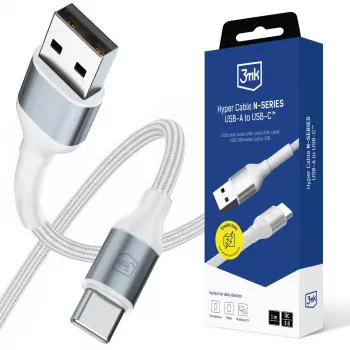 3mk Hyper Cable N-SERIES USB-A į USB-C 1m 18W balta