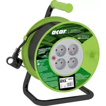 ACAR PZ-4Z/OTM H05VV-F 3G1.0 20m ištraukiamas ilginimo laidas su šilumine apsauga, 4 Schuko lizdai, 230V/10A, IP20, juoda/oranžinė