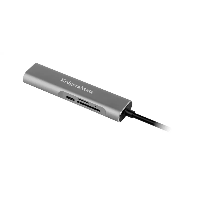 KRUGER & MATZ KM0390 USB-C šakotuvas su 4K HDMI, 2x USB 3.0, SD/MicroSD kortelių skaitytuvu ir 100W Power Delivery