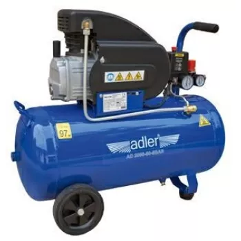 Adler AD 2050-50 50L alyva suteptas oro kompresorius, 8 bar, 230V, 2 AG, 206 L/min įsiurbimas, ratai ir rankena