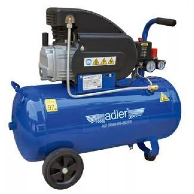 Adler AD 2050-50 50L alyva suteptas oro kompresorius, 8 bar, 230V, 2 AG, 206 L/min įsiurbimas, ratai ir rankena