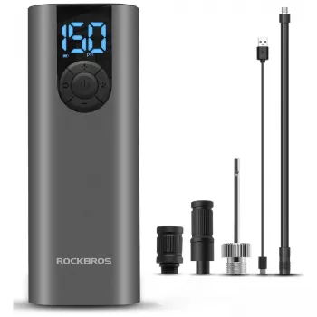 ROCKBROS elektrinis dviračio siurblys su LED ekranu, USB-C įkrovimu, 150 PSI, Presta/Schrader/Dunlop, juodos spalvos
