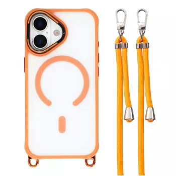 HURTEL Crossbody dėklas, skirtas iPhone 17, su reguliuojamu dirželiu ir kameros rėmelio kojelė, suderinamas su MagSafe, oranžinis