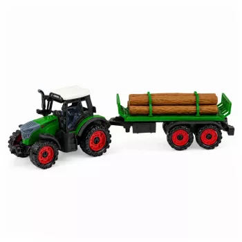 LEAN TOYS Žemės ūkio traktorius su rąstų priekaba, inercine pavara, balu, 35 cm