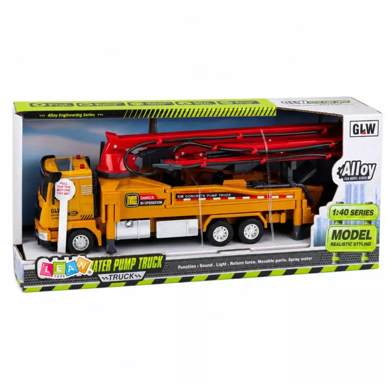 LEAN TOYS betono siurblio sunkvežimis RC žaislas su šviesomis, garsais, vandens purškimu, 1:40 mastelis