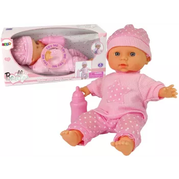 LEAN TOYS Sweet Baby lėlė su buteliuku, rožinė, 30 cm, interaktyvi, su garsais