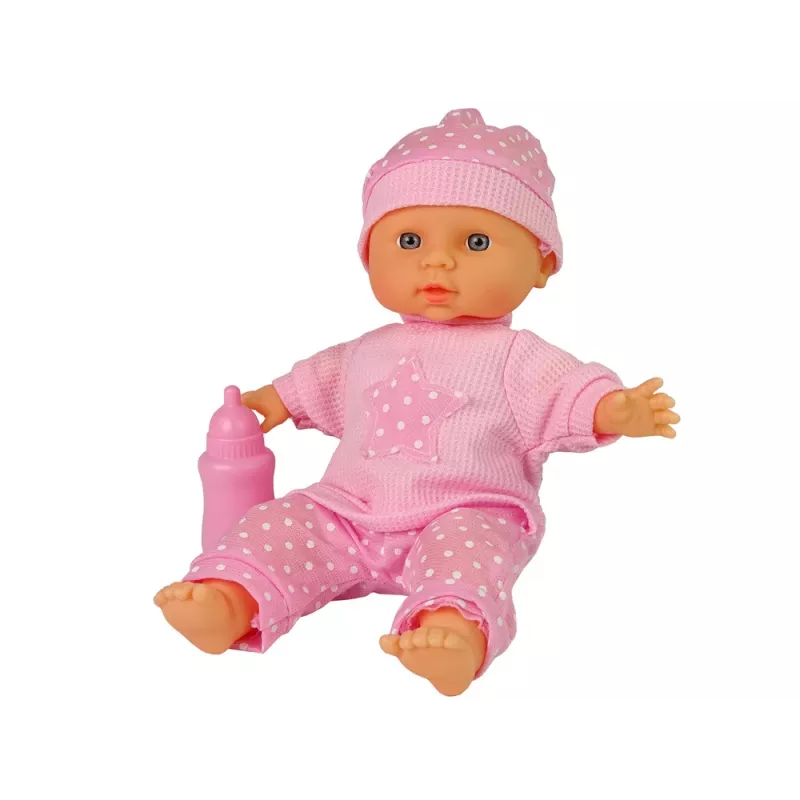 LEAN TOYS Sweet Baby lėlė su buteliuku, rožinė, 30 cm, interaktyvi, su garsais