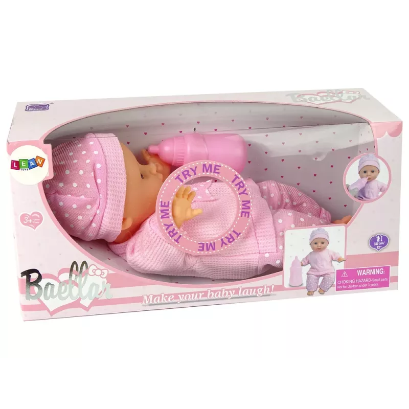 LEAN TOYS Sweet Baby lėlė su buteliuku, rožinė, 30 cm, interaktyvi, su garsais