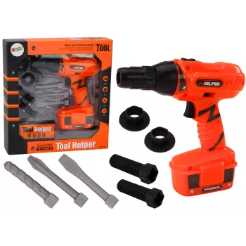LEAN TOYS DIY baterijomis maitinamas grąžtas oranžinis, grąžtai ir varžtai