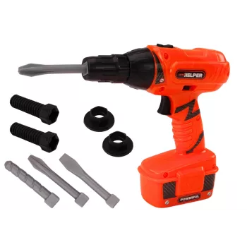 LEAN TOYS DIY baterijomis maitinamas grąžtas oranžinis, grąžtai ir varžtai
