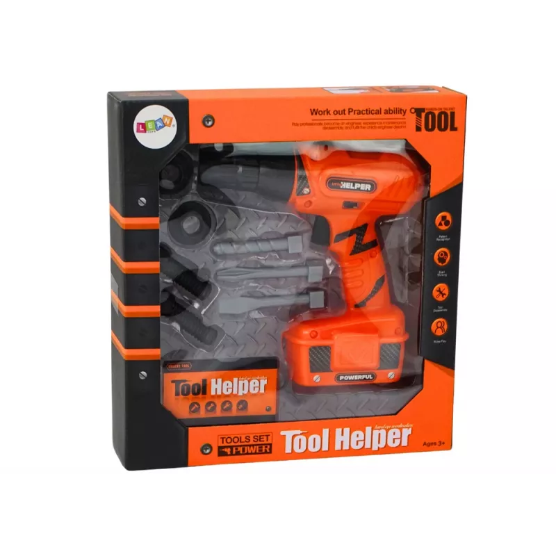 LEAN TOYS DIY baterijomis maitinamas grąžtas oranžinis, grąžtai ir varžtai