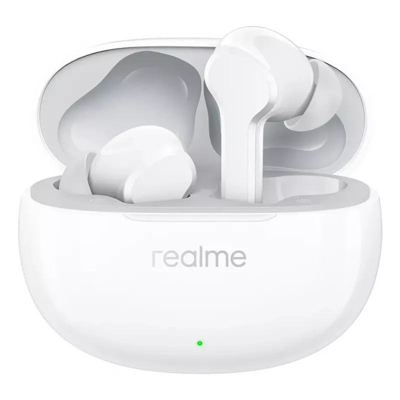 realme Buds T110 tikrai belaidės ausinės su 38h baterija, AI ENC, IPX5, Bluetooth 5.4, 10mm žemų dažnių tvarkykle, USB-C greitu įkrovimu, mažo delsos režimu, išmaniuoju lietimu, baltos