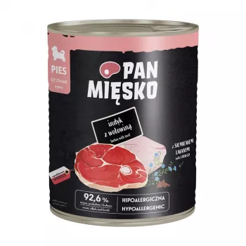 PAN MIĘSKO Šuniukų kalakutiena su jautiena šlapias ėdalas šunims 800g – Pilnavertis ir subalansuotas, be grūdų, konservuotas ėdalas visų veislių šuniukams